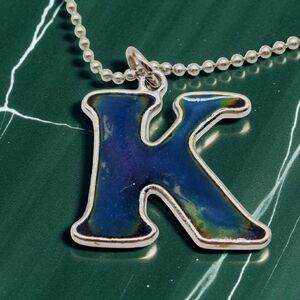 Blue and Silver Letter K Pendant Necklace 20 in Costume